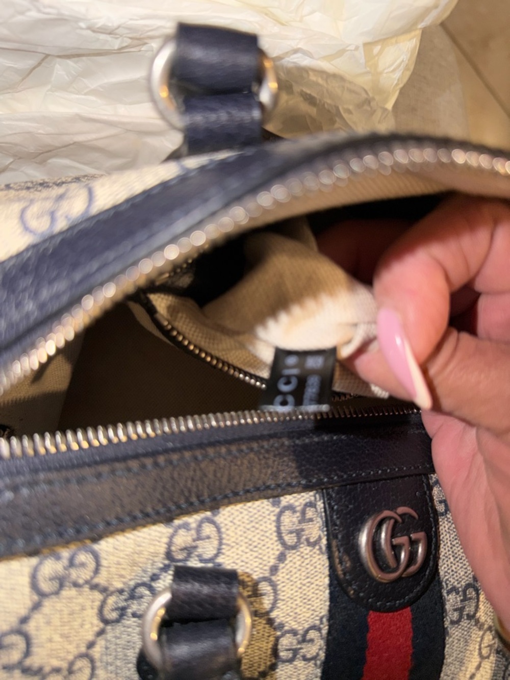 Gucci Ophidia Navy and Red GG Supreme Boston bag NEW - Picture 10 of 15